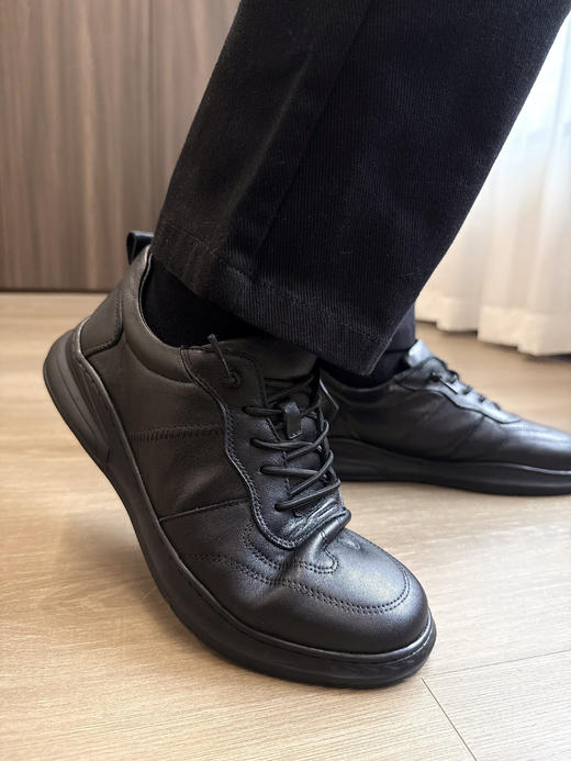 头层牛皮Ecc男士秋冬加绒松紧鞋带一脚蹬德训皮鞋 商品图0