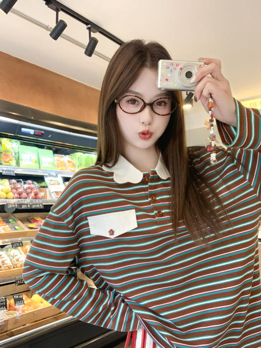 <曾小咸推荐> 现货秒杀！微信超特价！咖绿色条纹长袖t恤 日常159.99 立减80 秒杀79.99！ 商品图11