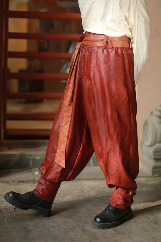 漫物记龟裂纹红云纱系带收脚长裤M287 商品图2