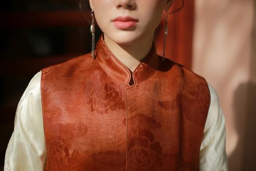 漫物记丝麻红云纱祥云牡丹花立领马甲mwj-M289 商品图4