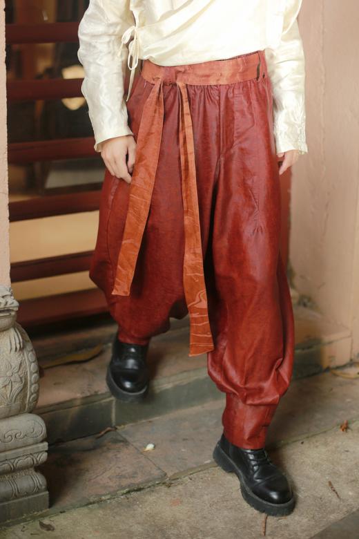 漫物记龟裂纹红云纱系带收脚长裤M287 商品图1