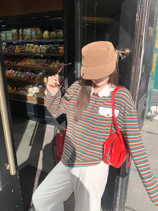 <曾小咸推荐> 现货秒杀！微信超特价！咖绿色条纹长袖t恤 日常159.99 立减80 秒杀79.99！ 商品图7