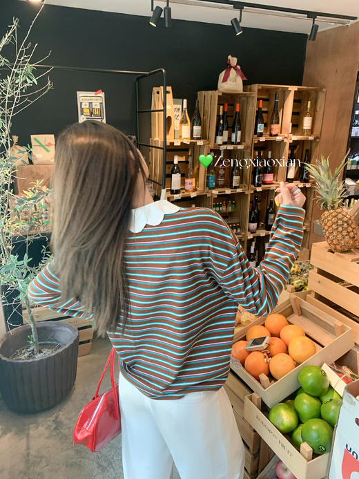 <曾小咸推荐> 现货秒杀！微信超特价！咖绿色条纹长袖t恤 日常159.99 立减80 秒杀79.99！ 商品图12