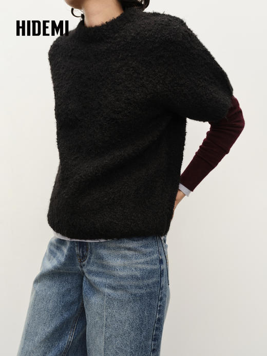HIDEMI 极简圆领短袖羊毛圈圈纱针织上衣 商品图3
