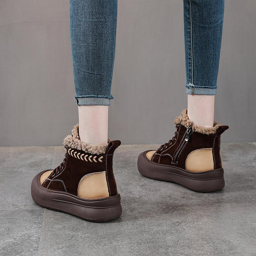 YR 2953复古拼色加绒保暖棉鞋高帮休闲板鞋轻奢短靴 商品图3