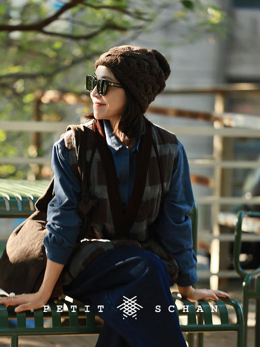 PETIT SCHAN小闪 CLO#975 Courtyard 庭院 棉亚麻格纹骆驼绒禅意马甲背心 商品图2