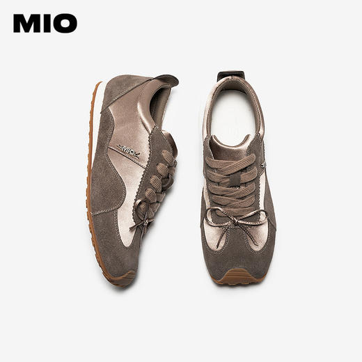 MIO米奥女鞋缎面拼接德训鞋2026春新款蝴蝶结休闲薄底复古阿甘鞋M261560807 商品图3