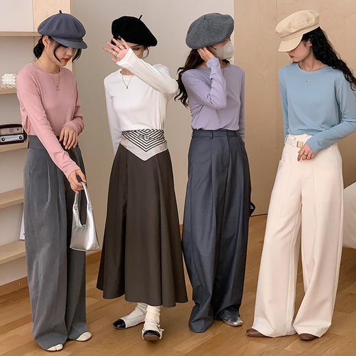 【69元2件】女士秋冬天丝棉针织衫 纯色圆领百搭简约薄款内搭上衣 商品图7