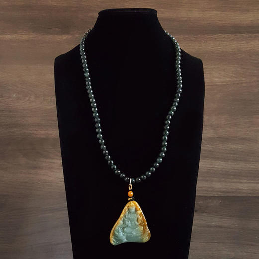 【天然正品】A货翡翠天然细腻糯种持莲观音（平安安乐）随形平安无事牌黄翡珠串项链54.1*49.7*6.3MM（皆取最大值）中性211125NJS12 特价 商品图7