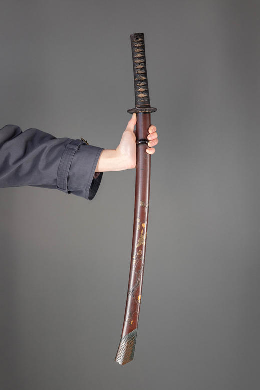 独角鹿西洋古董1603-1868年代日本江户时期出品传统花鸟主题莳绘漆木刀鞘装饰牡丹纹镂雕铁鍔及绢丝鲛皮手柄武士刀 商品图1