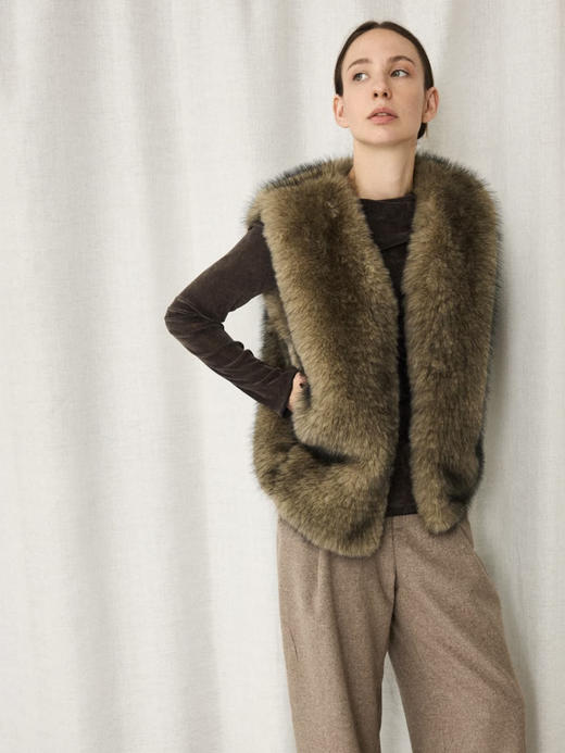 Running Closet｜环保毛无领马甲  [ 灰绿 仿皮草 ] 【LCM】 商品图3