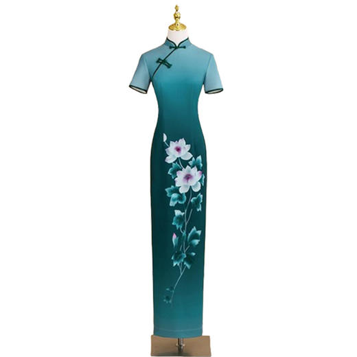 2025新款夏季舞台走秀演出修身旗袍连衣裙长款低领演出服花开四季 商品图4