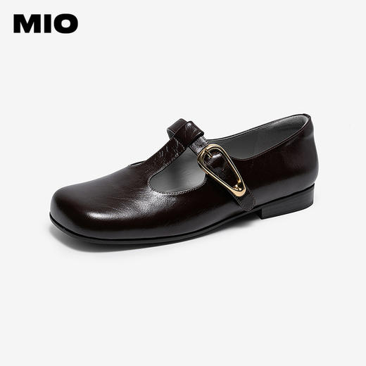 MIO米奥玛丽珍鞋2026春季新款方头粗跟T字带搭扣小皮鞋乐福鞋女鞋M261490233 商品图0