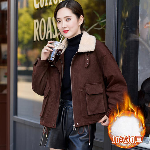 QYMXYKL-59142加绒加厚保暖短外套女2025年冬季新款宽松休闲小个子上衣咖色棉服 商品图2