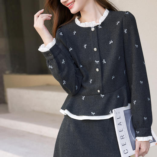 【12/03新品】熙世界韩系千金感小香风套装女2025秋冬新款毛呢上衣半身裙两件套 商品图4