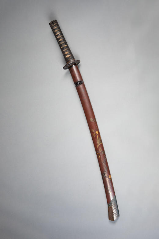 独角鹿西洋古董1603-1868年代日本江户时期出品传统花鸟主题莳绘漆木刀鞘装饰牡丹纹镂雕铁鍔及绢丝鲛皮手柄武士刀 商品图2