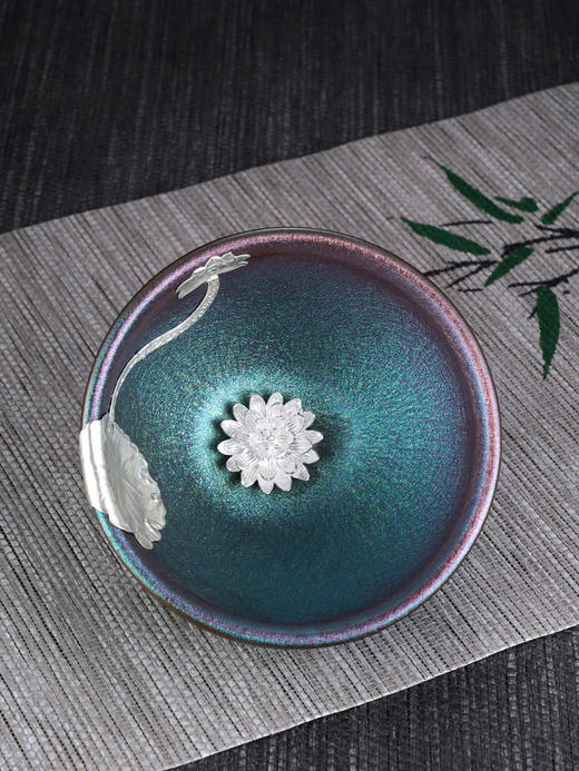 子佩集S990银【流光溢彩】茶具【HH008】纯银茶杯摆件莲花偏蓝2412 商品图0