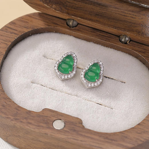 【福禄丰瑞】S925纯银绿翡翠葫芦耳钉【CW-ED04274】 商品图1