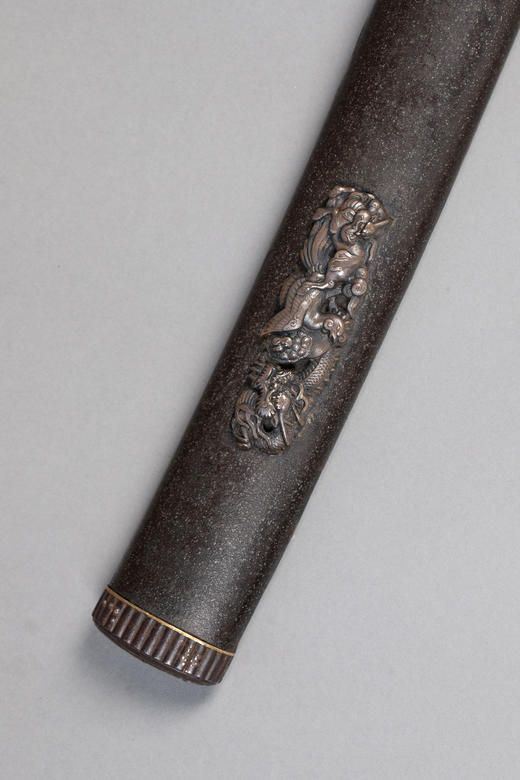 独角鹿西洋古董1603-1868年代日本江户时期出品东方瑞兽主题铜鎏金银精雕装饰漆木刀鞘及鲛皮手柄胁差 配小刃 商品图12