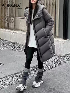 【 连帽立领】阿菁娜冬季新款显瘦中长款羽绒服连帽立领双倍暖直身剪裁松弛感高蓬松鸭绒F30D216022