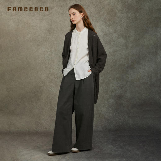 Famecoco范可儿肌理感开身毛衫气质百搭纯棉外搭中长款FAD6DF100 商品图4
