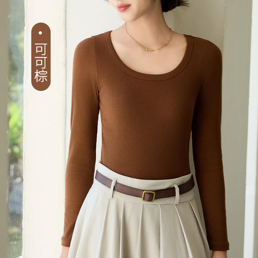 「自」全新升级【铂金会员119/天猫159/差价40】(14633)洛诗琳莱赛尔天丝带胸垫打底衫2025秋冬韩版修身显瘦打底T恤 商品图4