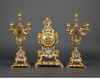 独角鹿西洋古董19世纪晚期法国出品路易十五风格铜鎏金精雕镶嵌錾胎珐琅座钟烛台三件套 商品缩略图0