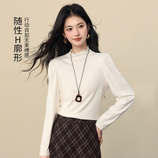 【12/03新品】熙世界萬搭仿羊绒打底衫T恤女2025年秋冬新款内搭保暖半高领上衣 商品图1