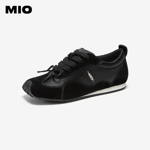 MIO米奥女鞋缎面拼接德训鞋2026春新款蝴蝶结休闲薄底复古阿甘鞋M261560807 商品图1