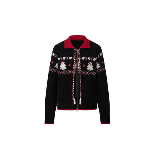 Herlian2025冬季新品圣诞树图案提花拼色针织外套 商品图4