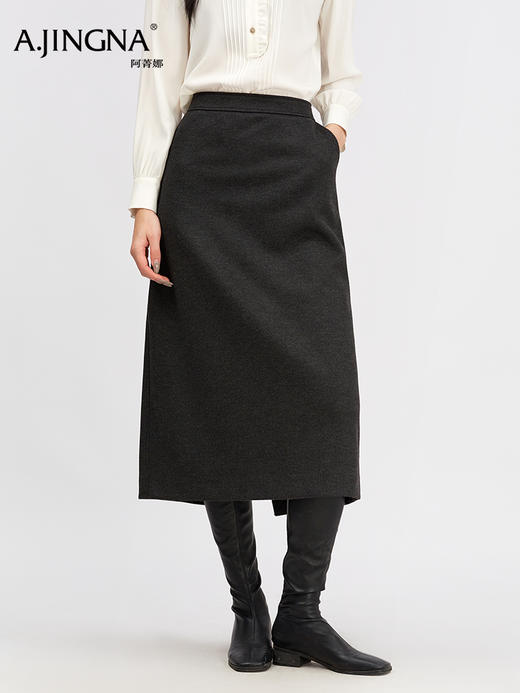 【开衩设计】阿菁娜冬季新款桑蚕骆驼绒半身裙后松紧腰侧插兜微A版显瘦开衩设计F30D213010 商品图1