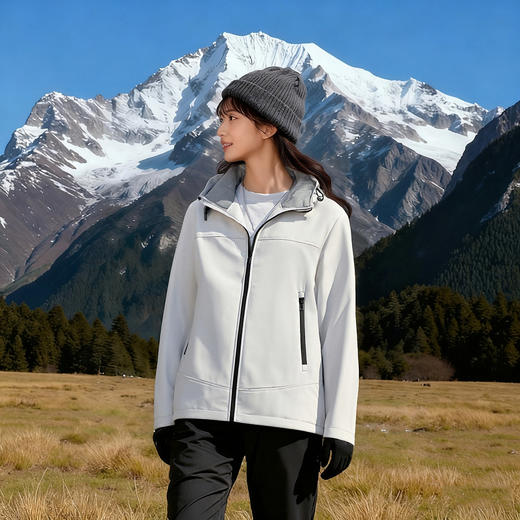 【情侣款】罗蒙秋冬男女同款连帽软壳外套休闲百搭户外防风保暖外套男防风保暖外套 商品图4