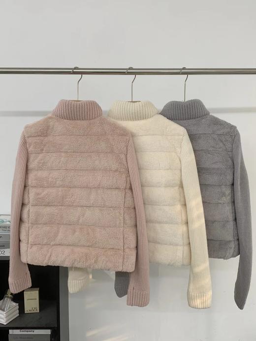 D120229新款防风保暖立领设计针织拼接羽绒服外套女 商品图1