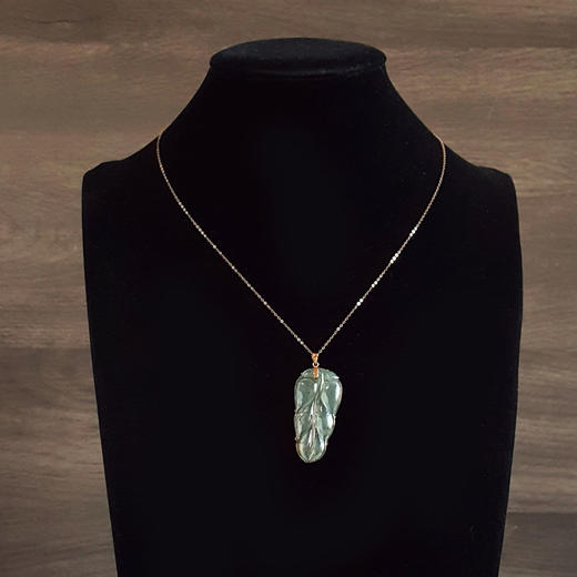 【天然正品】A货翡翠AU750玫瑰金镶天然细腻冰种飘黄叶子（金枝玉叶）翡翠吊坠项链47.5*20.5*3.8MM（皆取最大值）链长：45CM（长度可调节）女士280325AH31特价 商品图8