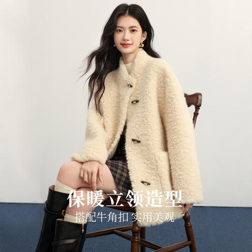 【12/03新品】熙世界懒人皮草仿貂毛外套冬季女装保暖高级感牛角扣毛毛开衫上衣 商品图1