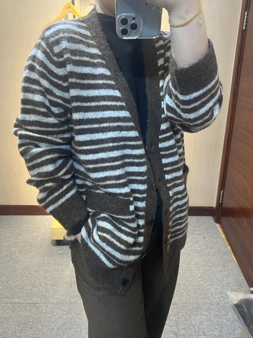 【自留款好看的】水淼2025冬新款时尚休闲大气显瘦百搭毛织条纹外套1294 商品图4