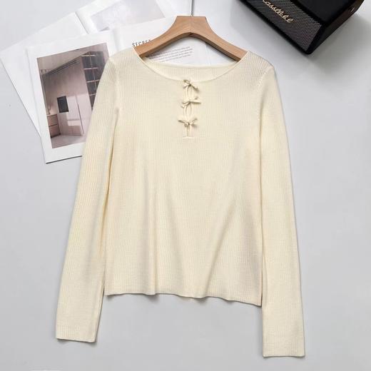 D120222冬季设计感蝴蝶结镂空针显瘦长袖针织衫女 商品图2