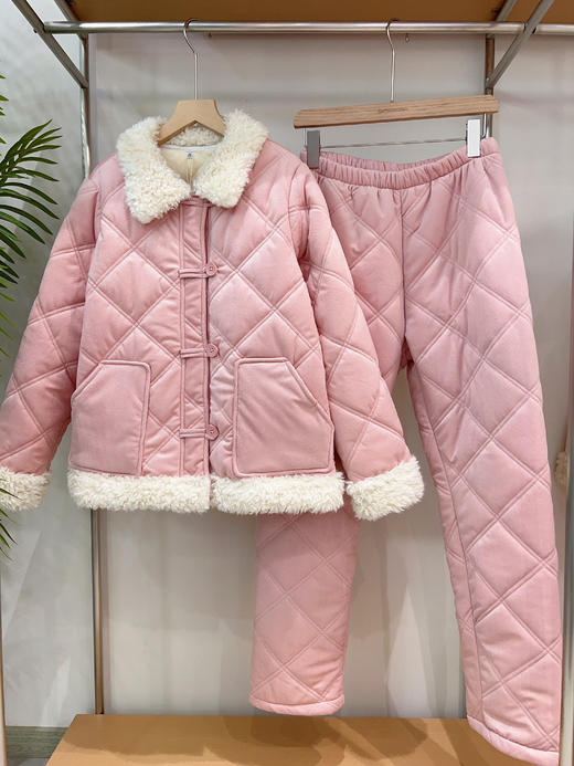 松植屋女款猫猫领抗静电三层夹棉加厚棉袄套装可外穿家居服 商品图5