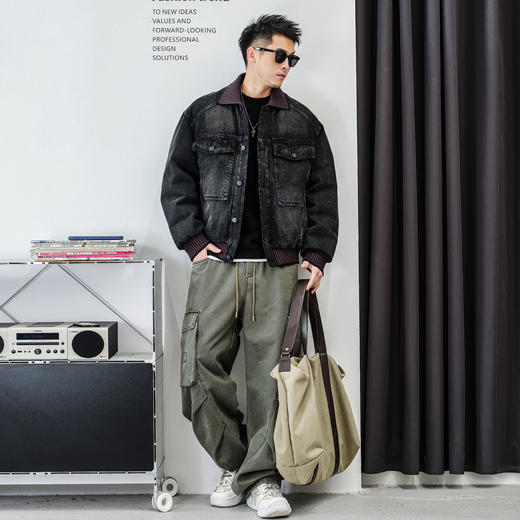 徐太浪【做旧工装 拼接口袋】翻领羽绒服男冬季休闲风防寒服外套 商品图3