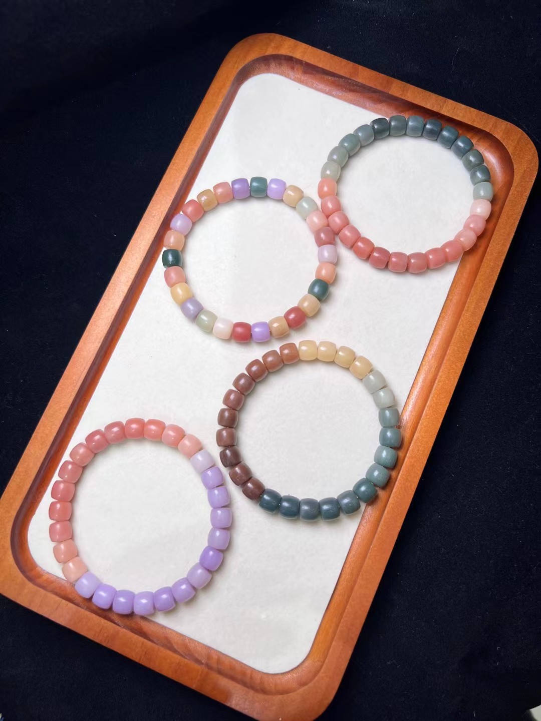 天然菩提根桶珠双拼色糖果色直切手珠手串