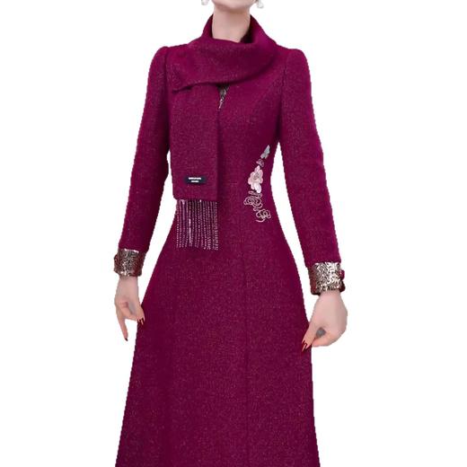 新中式刺绣连衣裙围巾款2025秋冬季女士长袖中长款时尚裙子 商品图4