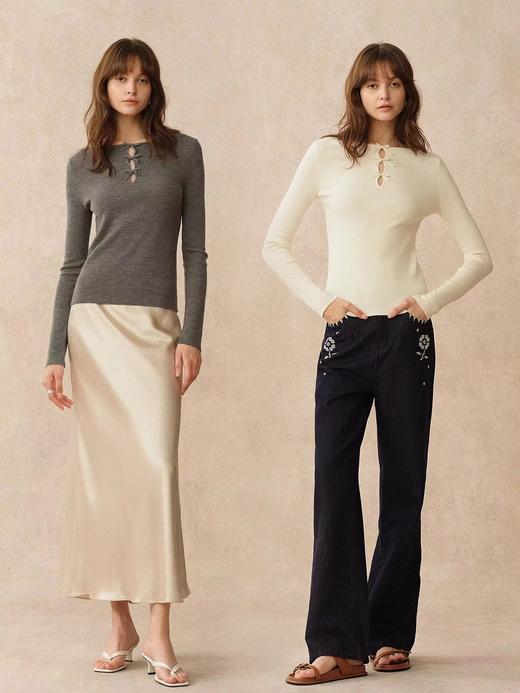 D120222冬季设计感蝴蝶结镂空针显瘦长袖针织衫女 商品图12