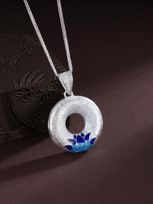 子佩集S990银【江南采莲】吊坠【CDZ000028-1】纯银花丝珐琅彩平安扣(不含链)2412 商品图2