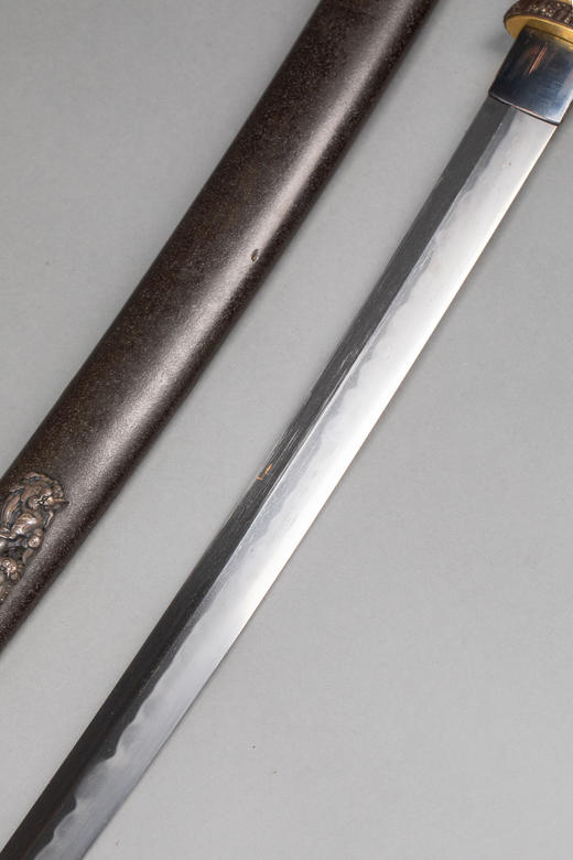 独角鹿西洋古董1603-1868年代日本江户时期出品东方瑞兽主题铜鎏金银精雕装饰漆木刀鞘及鲛皮手柄胁差 配小刃 商品图8