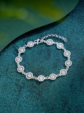 子佩集S990银【陌上春闹】手链【QFSL013】纯银花丝圆圈太阳手链2412