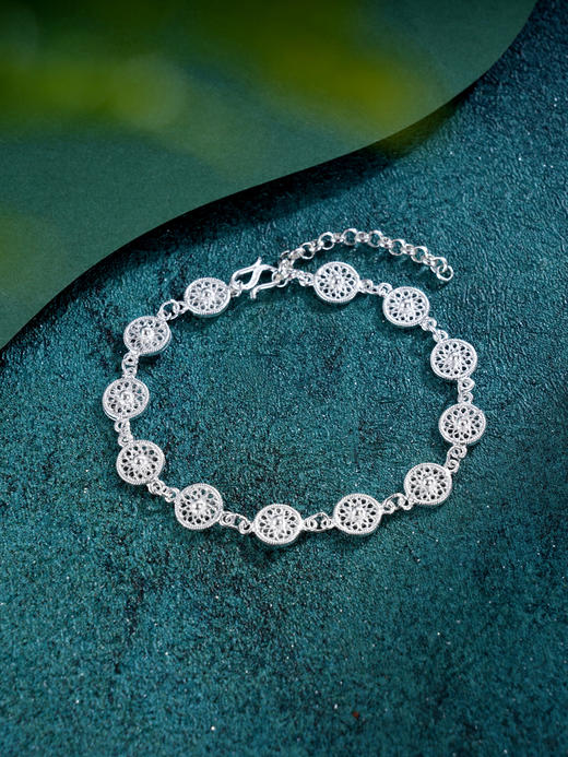 子佩集S990银【陌上春闹】手链【QFSL013】纯银花丝圆圈太阳手链2412 商品图0