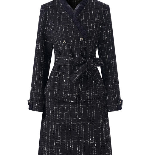 「高货wl」全新升级【铂金会员441/天猫599/差价158】(99236)洛诗琳2025秋冬小香风格纹蕾丝拼接外套高腰半裙两件套 商品图2