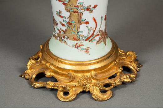 独角鹿西洋古董19世纪末法国出品路易十五风格铜鎏金装饰矾红描金梅花图瓷瓶台灯一对 商品图6