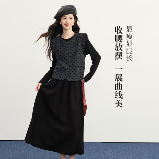 【12/03新品】熙世界小香风波点毛呢马甲针织连衣裙两件套装女25秋冬穿搭一整套 商品图1