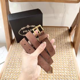 （2.5cm宽）Prada珐琅三角徽标 进口头层小牛皮麓绒腰带JC2501